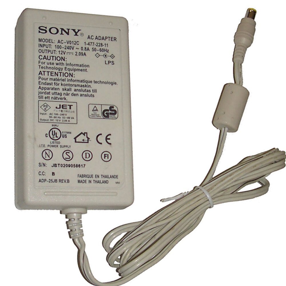 Genuine Sony AC Power Cord Adapter Wall Charger Model AC-V012C: 12V DC 2.09A